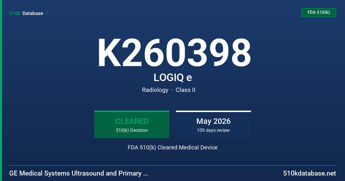 K260398 LOGIQ e FDA 510(k) Cleared Medical Device