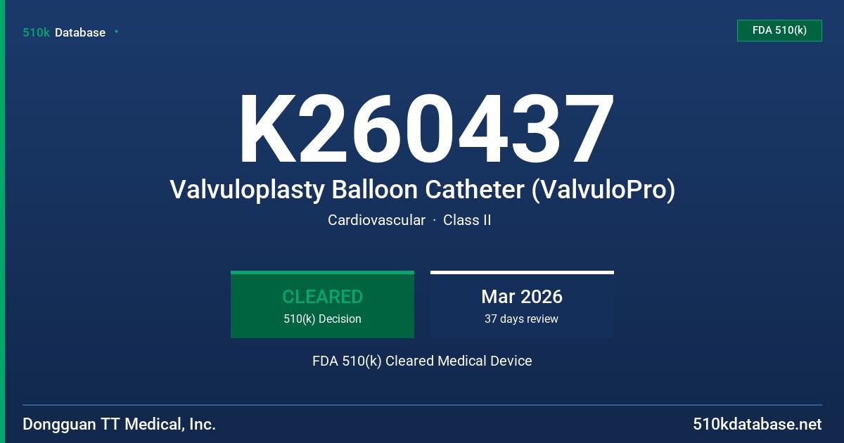 K260437 Valvuloplasty Balloon Catheter (ValvuloPro) FDA 510(k) Cleared Medical Device