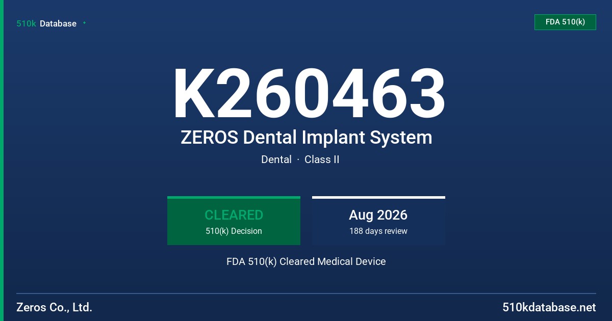 K260463 ZEROS Dental Implant System FDA 510(k) Cleared Medical Device