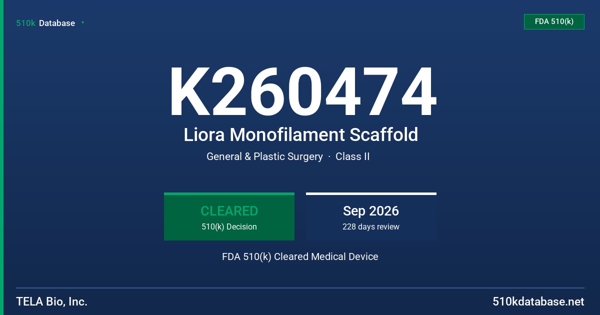 K260474 Liora Monofilament Scaffold FDA 510(k) Cleared Medical Device