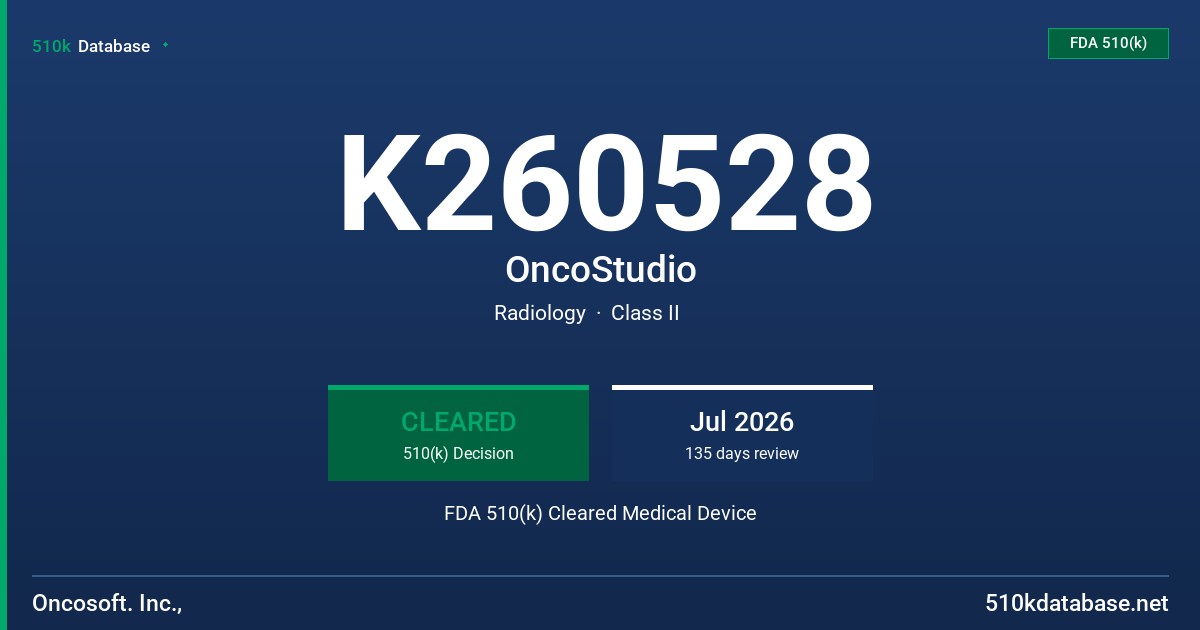 K260528 OncoStudio FDA 510(k) Cleared Medical Device