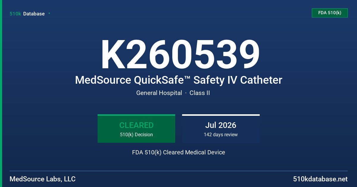 K260539 MedSource QuickSafe™ Safety IV Catheter FDA 510(k) Cleared Medical Device