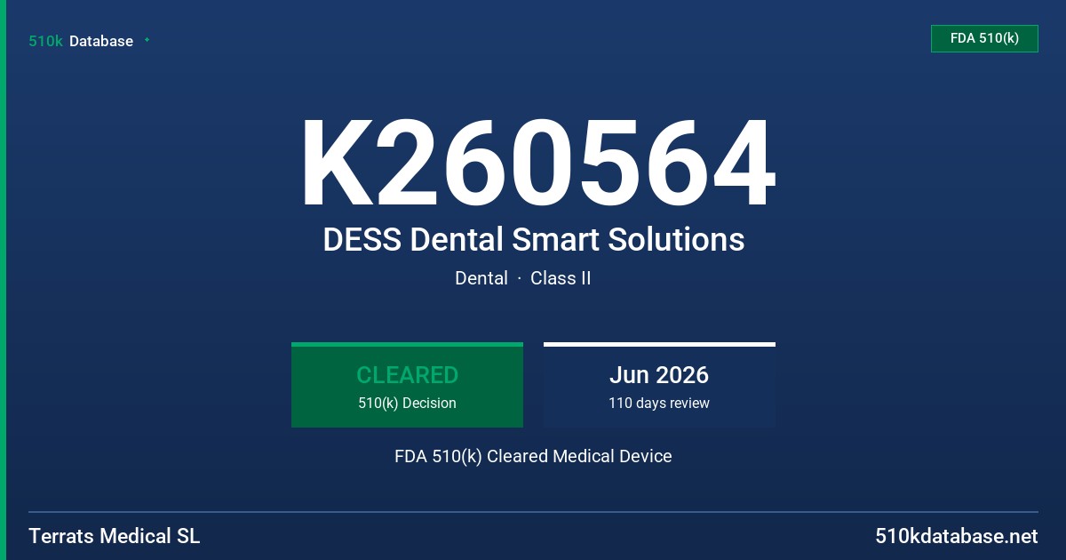 K260564 DESS Dental Smart Solutions FDA 510(k) Cleared Medical Device