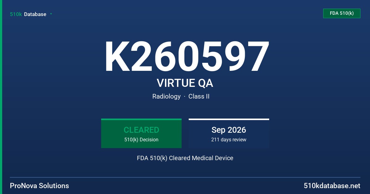 K260597 VIRTUE QA FDA 510(k) Cleared Medical Device