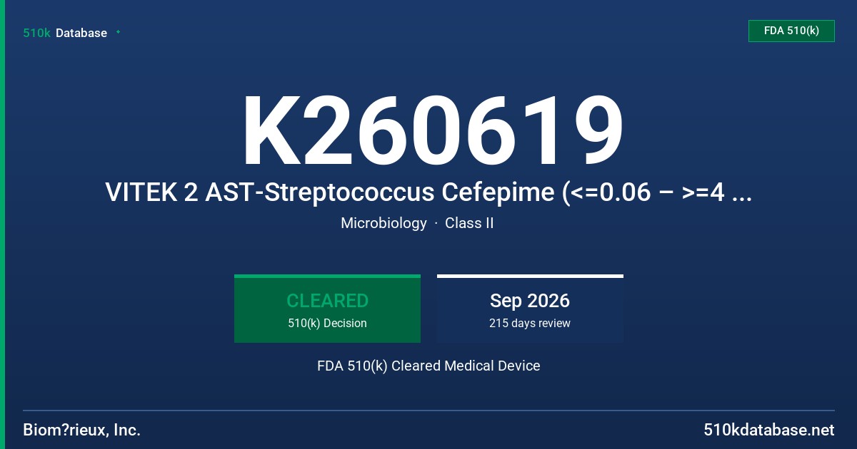 K260619 VITEK 2 AST-Streptococcus Cefepime (<=0.06 – >=4 µg/mL) FDA 510(k) Cleared Medical Device
