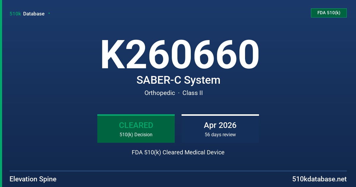 K260660 SABER-C System FDA 510(k) Cleared Medical Device