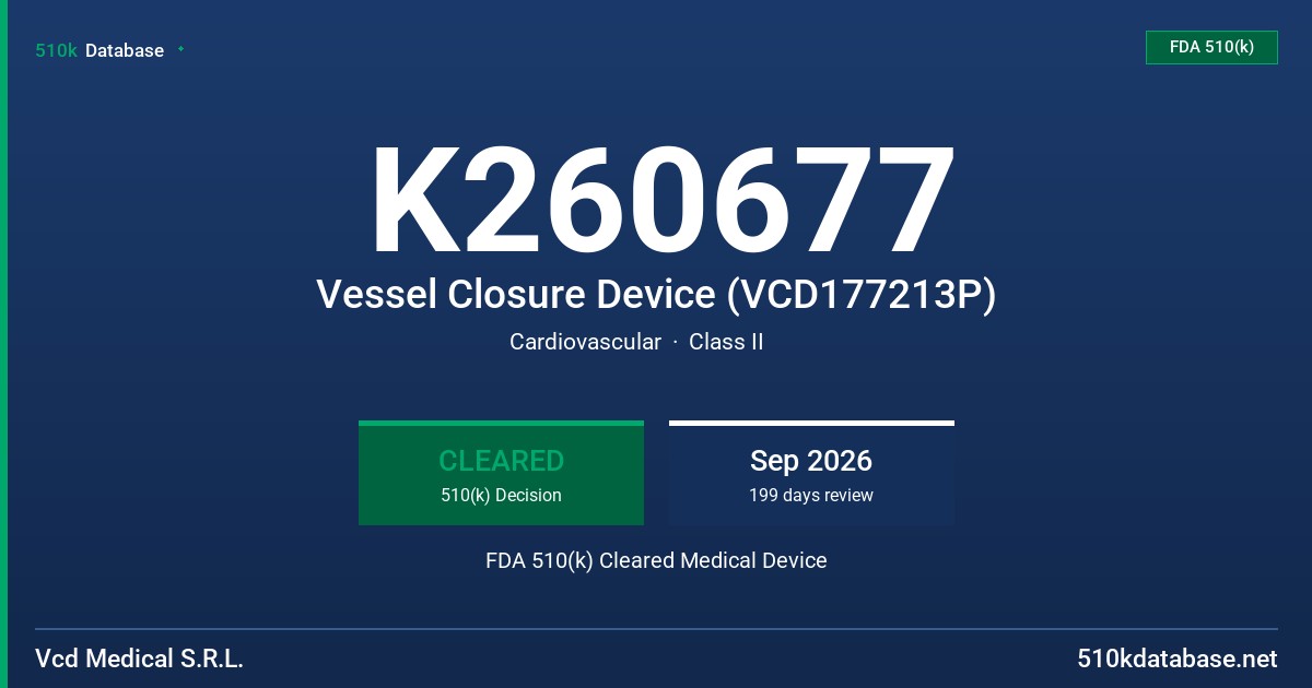 K260677 Vessel Closure Device (VCD177213P) FDA 510(k) Cleared Medical Device