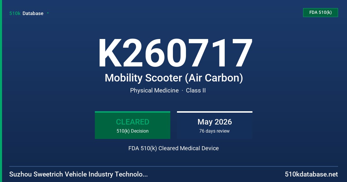 K260717 Mobility Scooter (Air Carbon) FDA 510(k) Cleared Medical Device