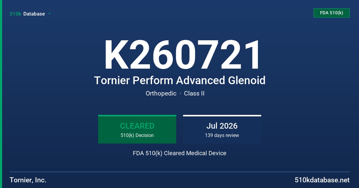 K260721 Tornier Perform Advanced Glenoid FDA 510(k) Cleared Medical Device