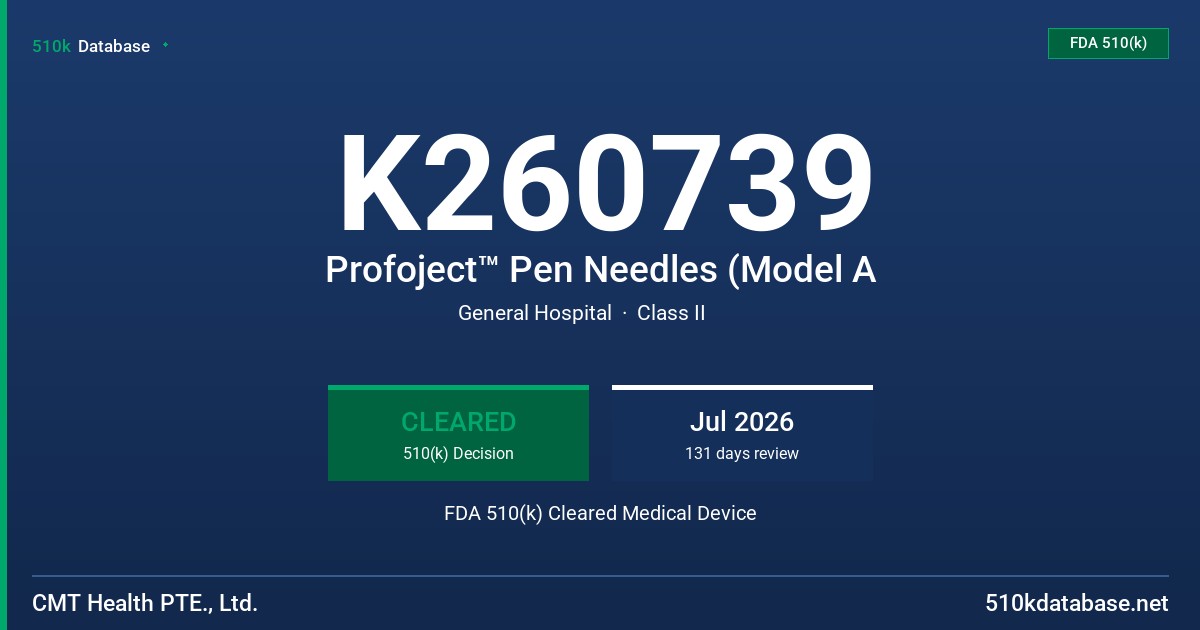 K260739 Profoject™ Pen Needles (Model A FDA 510(k) Cleared Medical Device