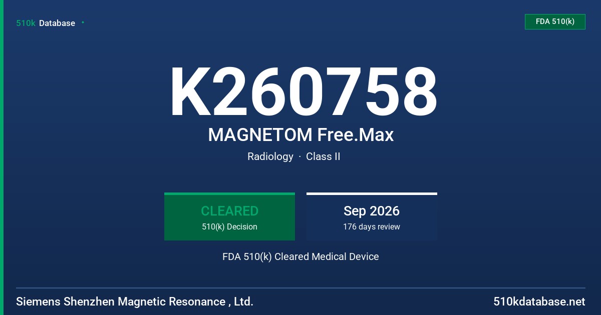 K260758 MAGNETOM Free.Max FDA 510(k) Cleared Medical Device
