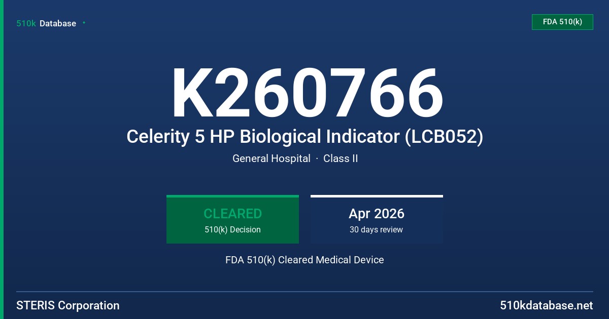 K260766 Celerity 5 HP Biological Indicator (LCB052) FDA 510(k) Cleared Medical Device