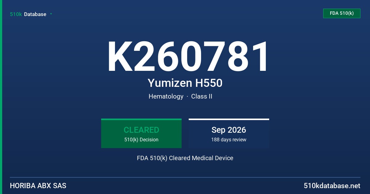 K260781 Yumizen H550 FDA 510(k) Cleared Medical Device