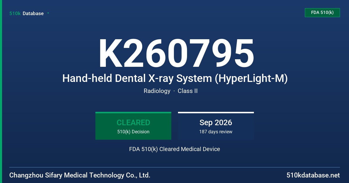 K260795 Hand-held Dental X-ray System (HyperLight-M) FDA 510(k) Cleared Medical Device