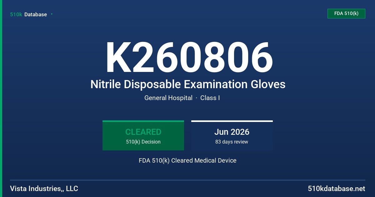 K260806 Nitrile Disposable Examination Gloves FDA 510(k) Cleared Medical Device