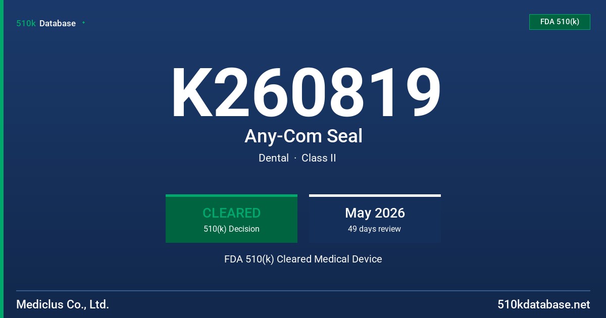 K260819 Any-Com Seal FDA 510(k) Cleared Medical Device