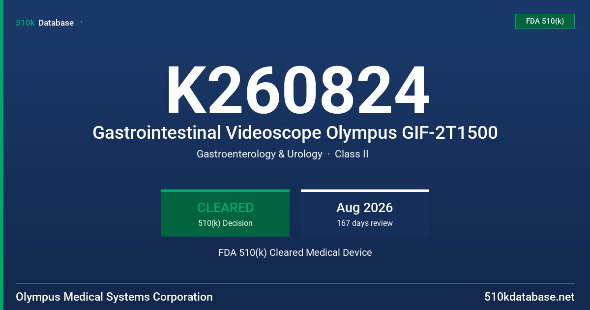 K260824 Gastrointestinal Videoscope Olympus GIF-2T1500 FDA 510(k) Cleared Medical Device