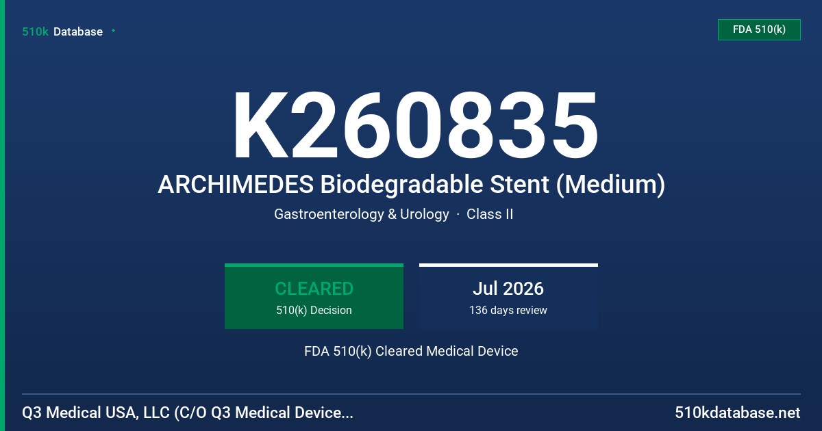 K260835 ARCHIMEDES Biodegradable Stent (Medium) FDA 510(k) Cleared Medical Device