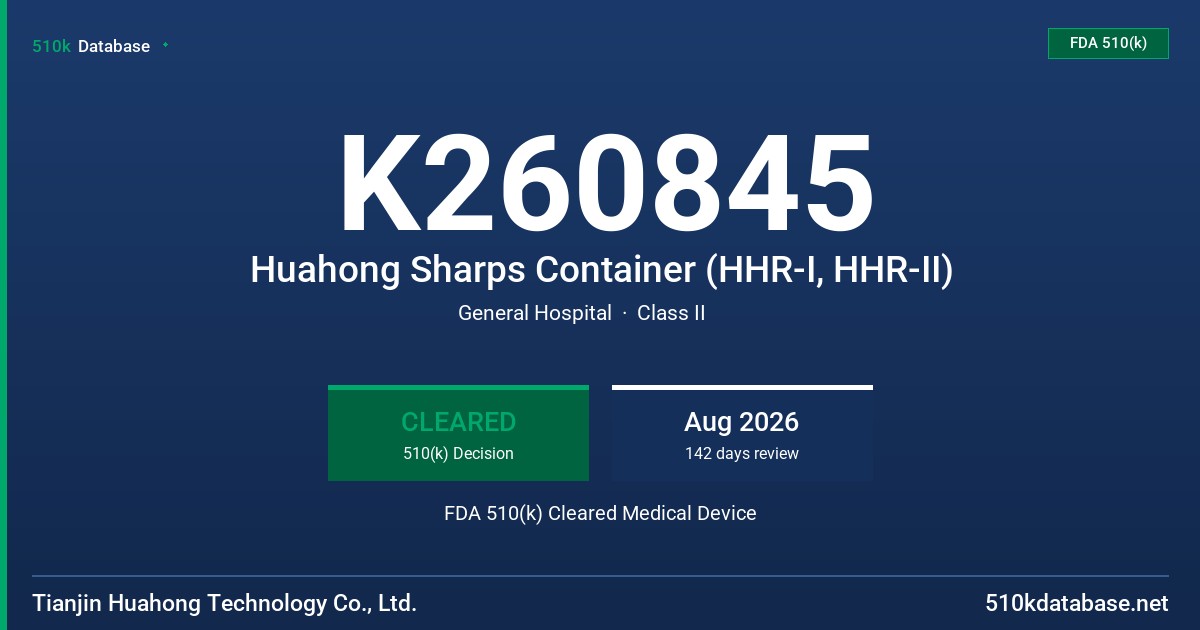 K260845 Huahong Sharps Container (HHR-I, HHR-II) FDA 510(k) Cleared Medical Device