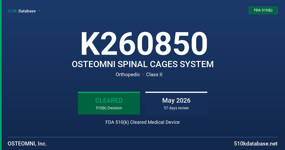K260850 OSTEOMNI SPINAL CAGES SYSTEM FDA 510(k) Cleared Medical Device