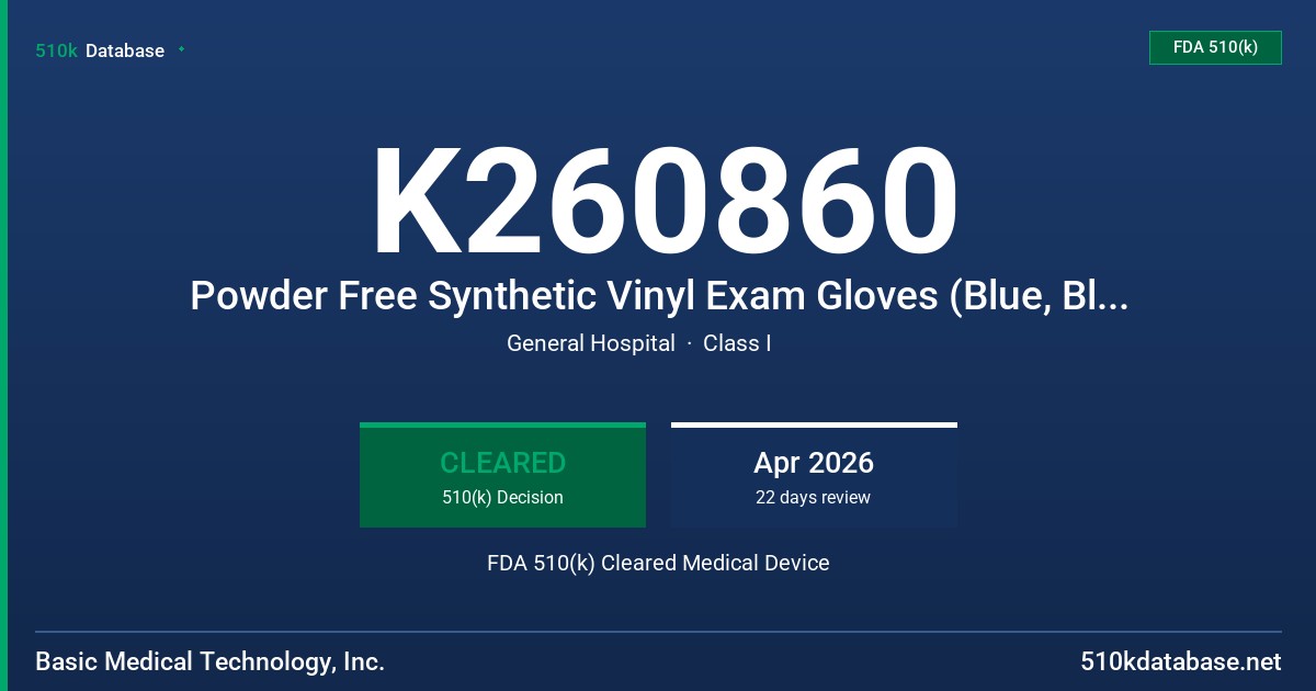 K260860 Powder Free Synthetic Vinyl Exam Gloves (Blue, Black) FDA 510(k) Cleared Medical Device