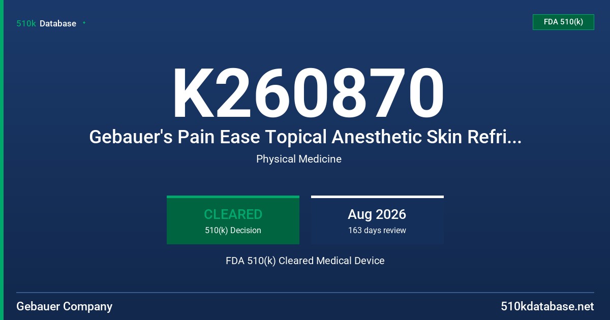 K260870 Gebauer's Pain Ease Topical Anesthetic Skin Refrigerant (Mist Spray and Medium Spray) FDA 510(k) Cleared Medical Device