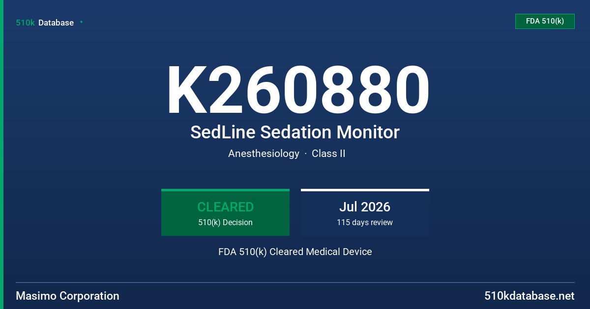 K260880 SedLine Sedation Monitor FDA 510(k) Cleared Medical Device