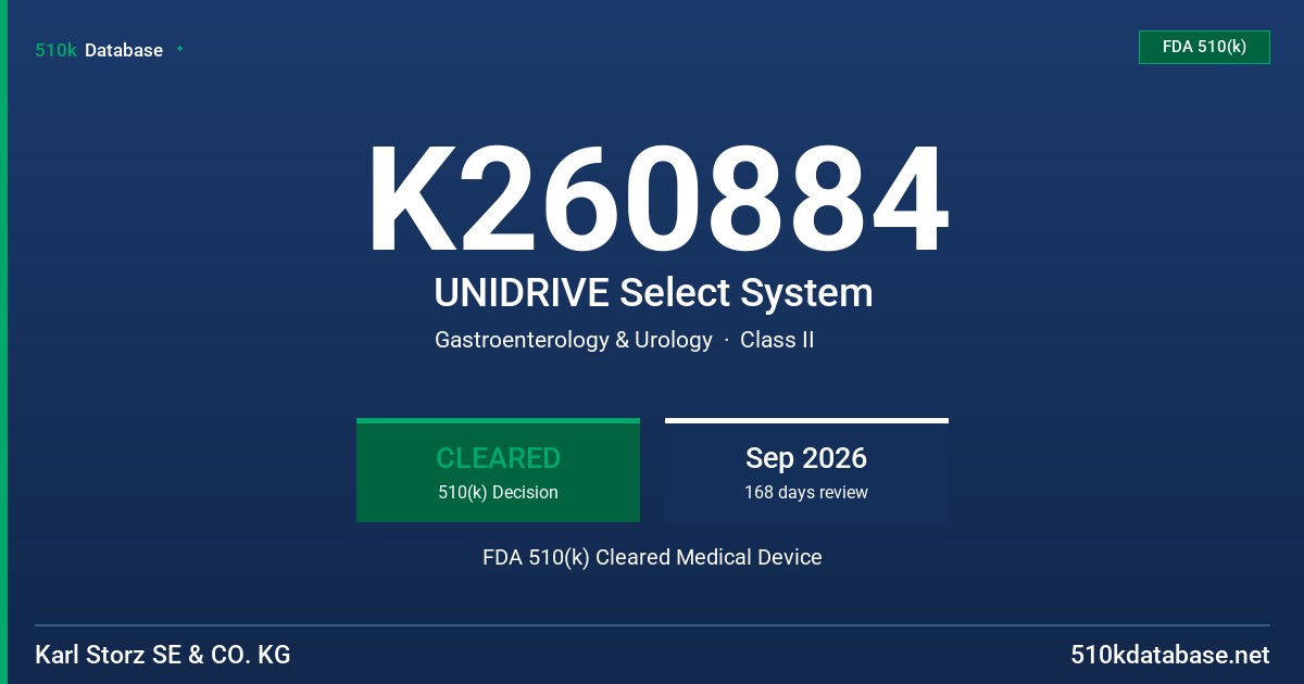 K260884 UNIDRIVE Select System FDA 510(k) Cleared Medical Device