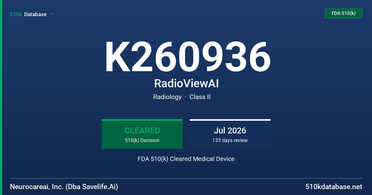 K260936 RadioViewAI FDA 510(k) Cleared Medical Device