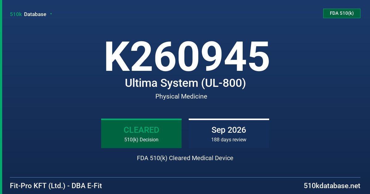 K260945 Ultima System (UL-800) FDA 510(k) Cleared Medical Device