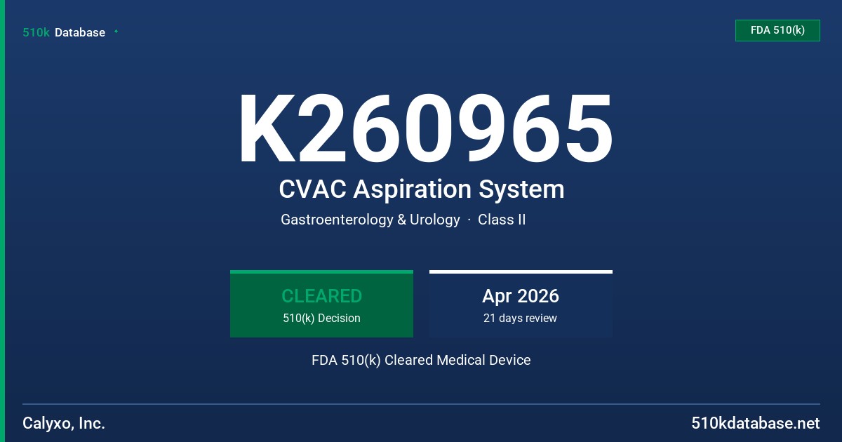 K260965 CVAC Aspiration System FDA 510(k) Cleared Medical Device