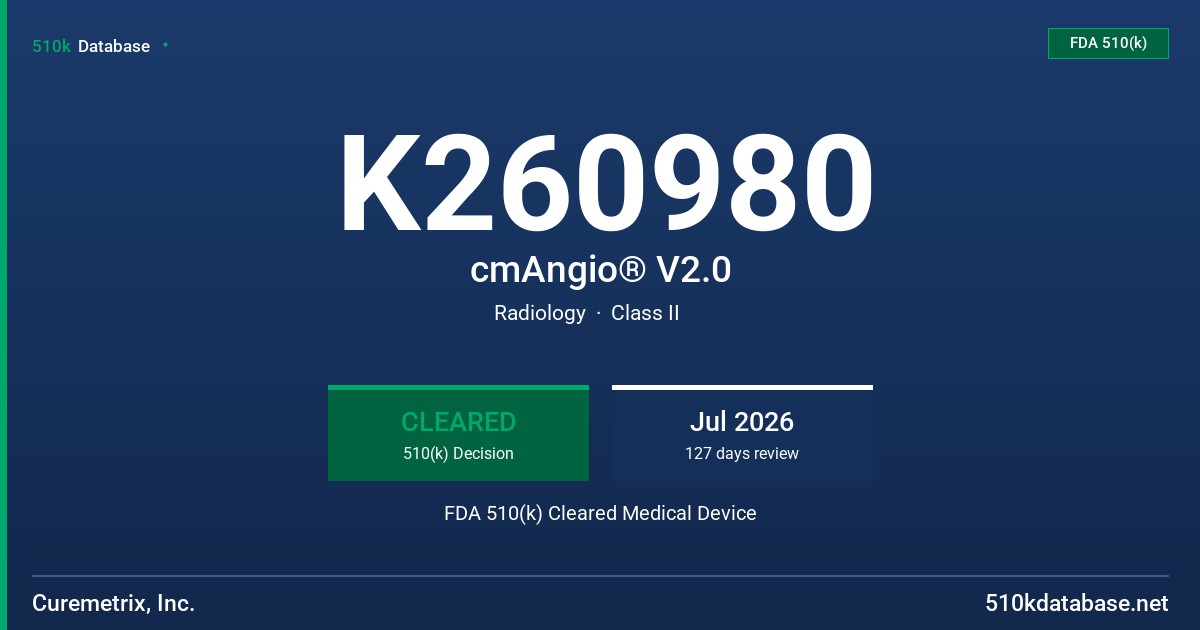 K260980 cmAngio® V2.0 FDA 510(k) Cleared Medical Device