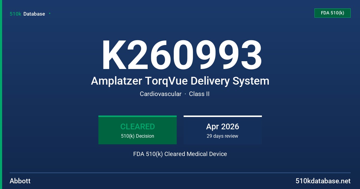 K260993 Amplatzer TorqVue Delivery System FDA 510(k) Cleared Medical Device