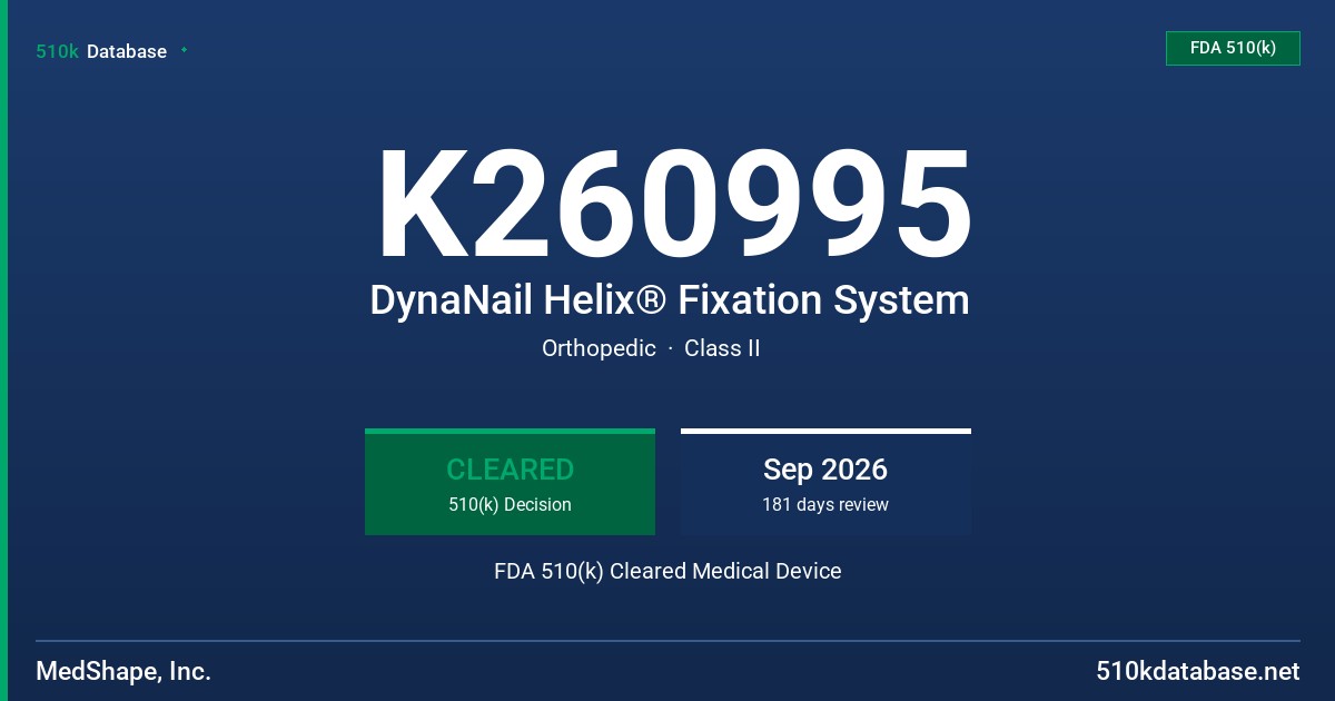 K260995 DynaNail Helix® Fixation System FDA 510(k) Cleared Medical Device