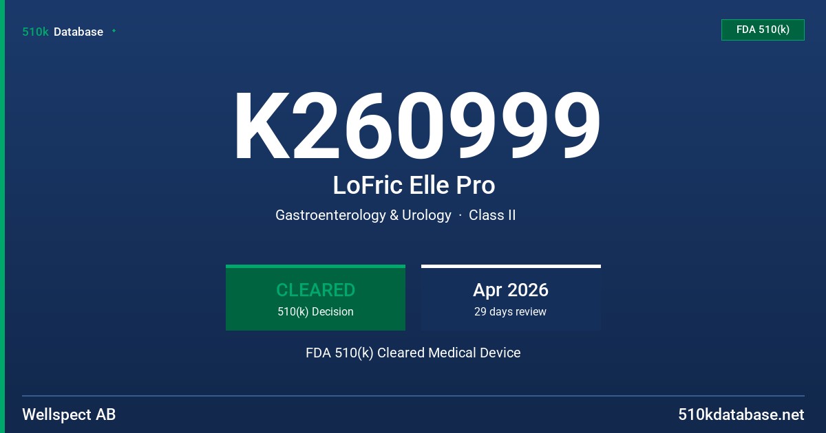 K260999 LoFric Elle Pro FDA 510(k) Cleared Medical Device