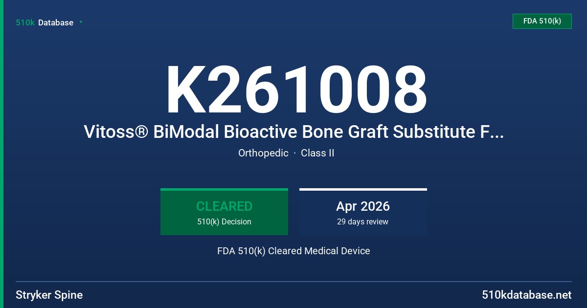 K261008 Vitoss® BiModal Bioactive Bone Graft Substitute Foam Strip FDA 510(k) Cleared Medical Device