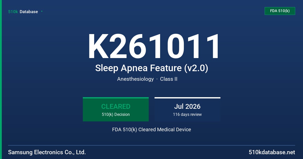 K261011 Sleep Apnea Feature (v2.0) FDA 510(k) Cleared Medical Device