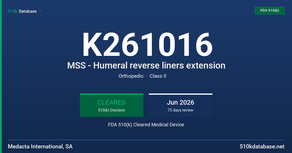 K261016 MSS - Humeral reverse liners extension FDA 510(k) Cleared Medical Device