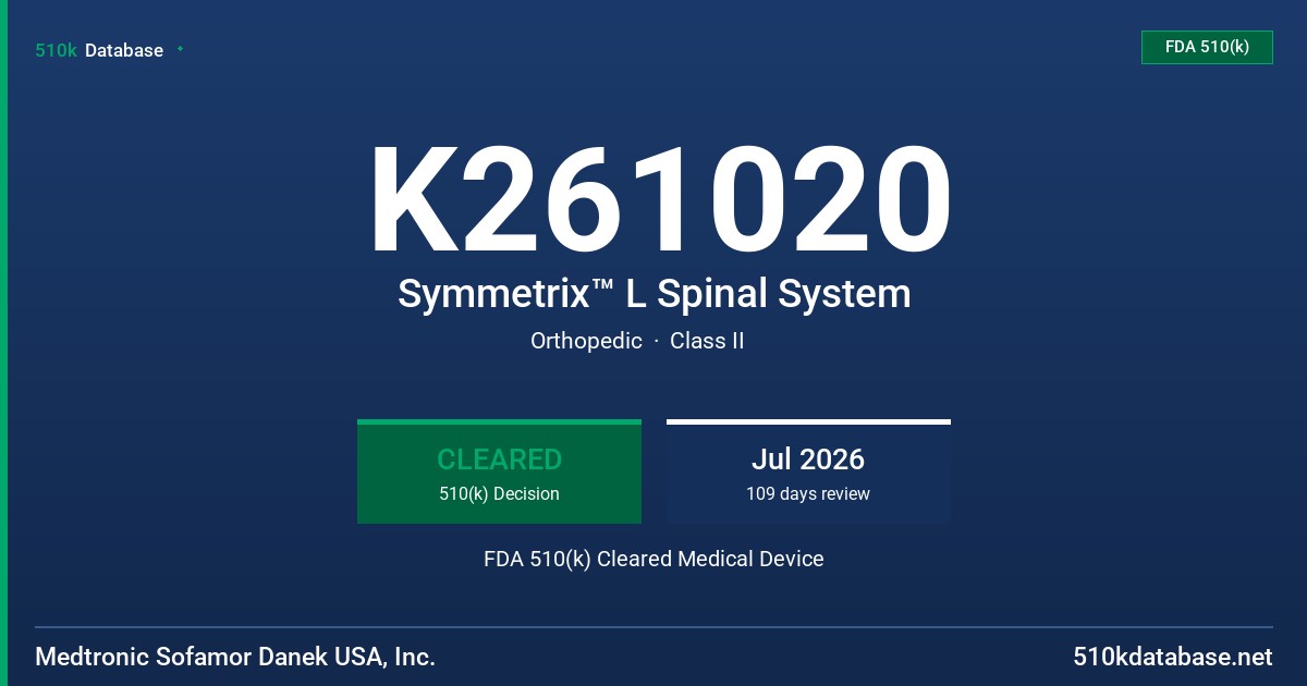 K261020 Symmetrix™ L Spinal System FDA 510(k) Cleared Medical Device
