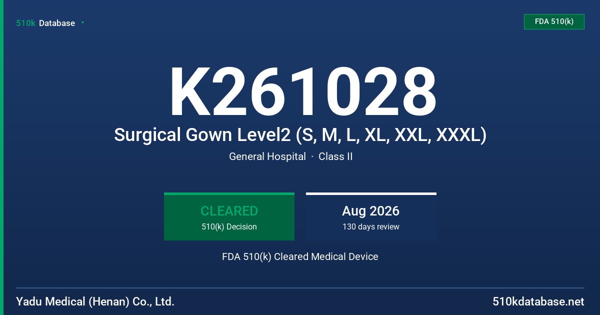 K261028 Surgical Gown Level2 (S, M, L, XL, XXL, XXXL) FDA 510(k) Cleared Medical Device