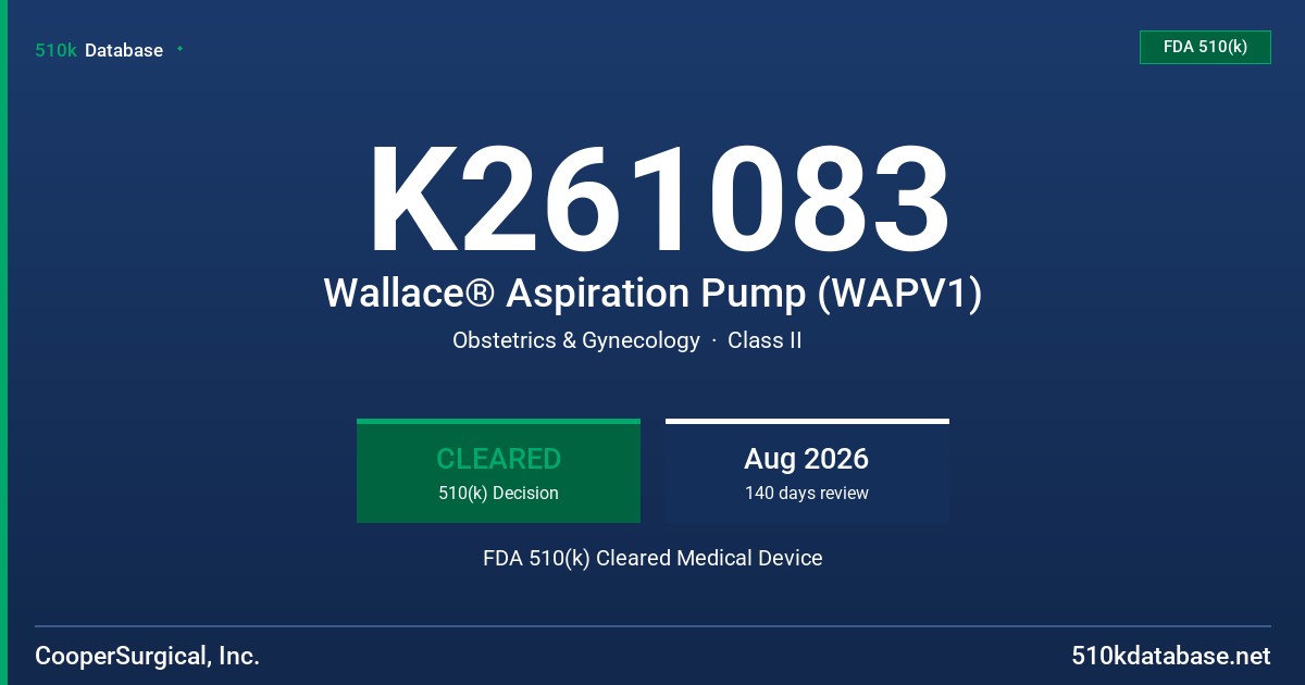 K261083 Wallace® Aspiration Pump (WAPV1) FDA 510(k) Cleared Medical Device