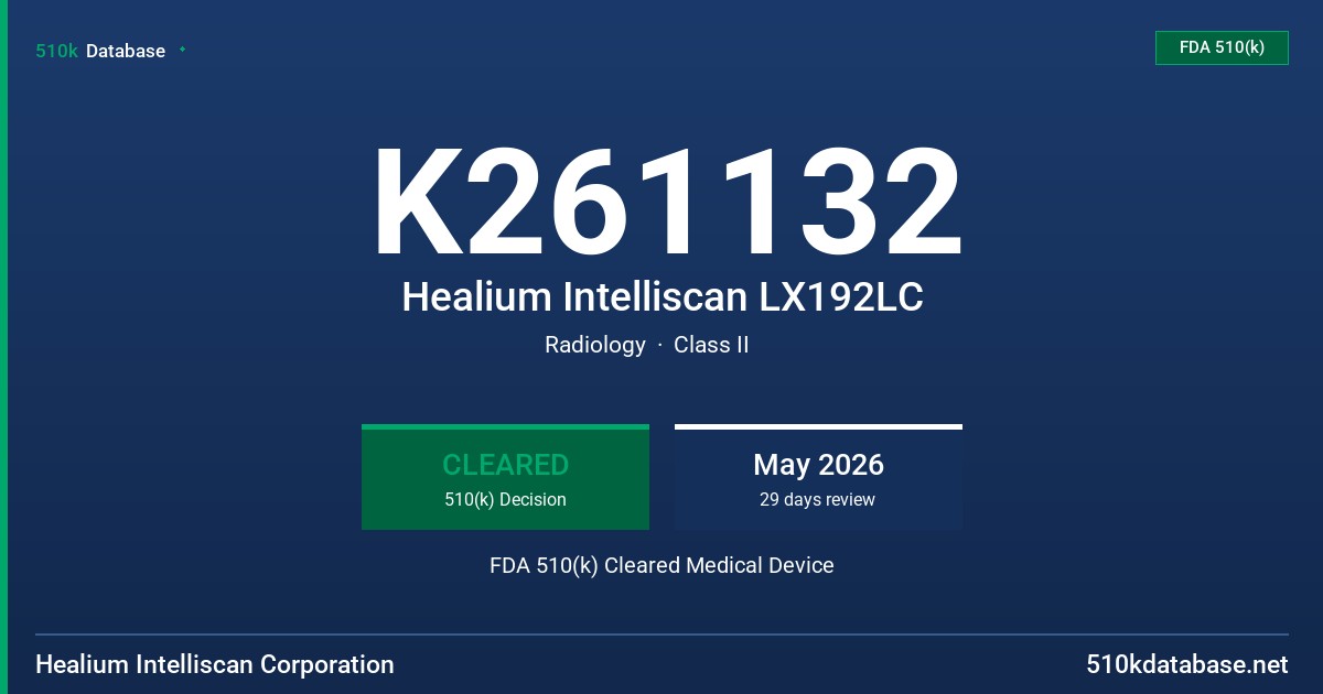 K261132 Healium Intelliscan LX192LC FDA 510(k) Cleared Medical Device