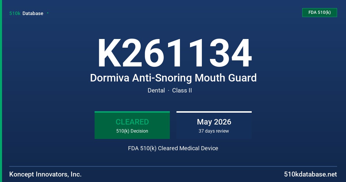 K261134 Dormiva Anti-Snoring Mouth Guard FDA 510(k) Cleared Medical Device