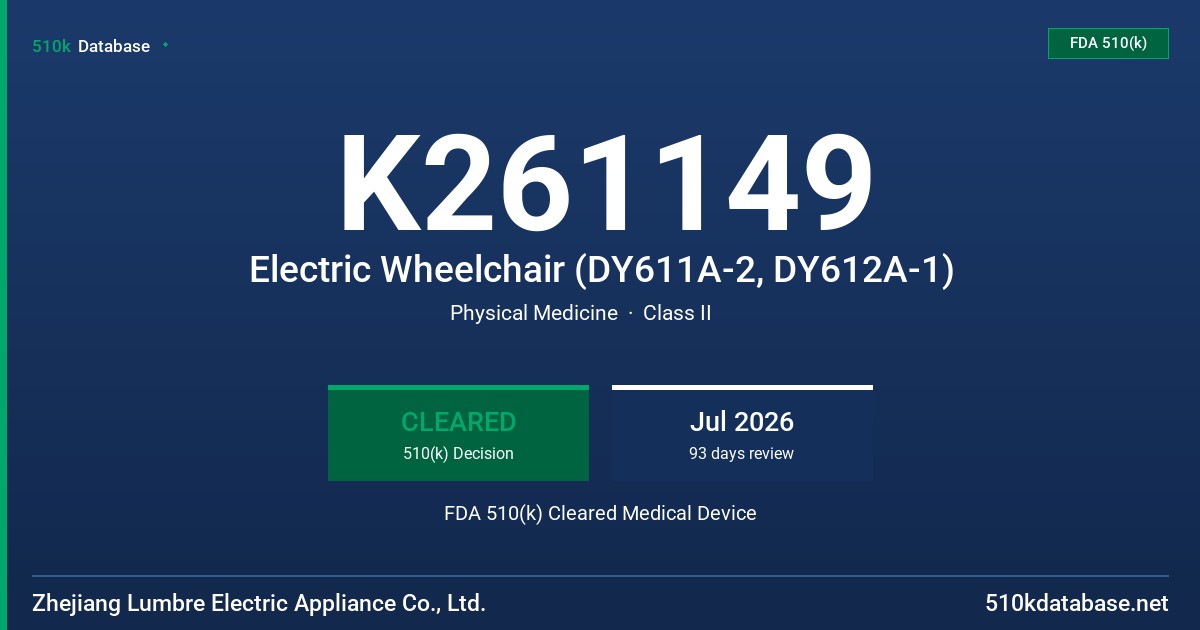 K261149 Electric Wheelchair (DY611A-2, DY612A-1) FDA 510(k) Cleared Medical Device