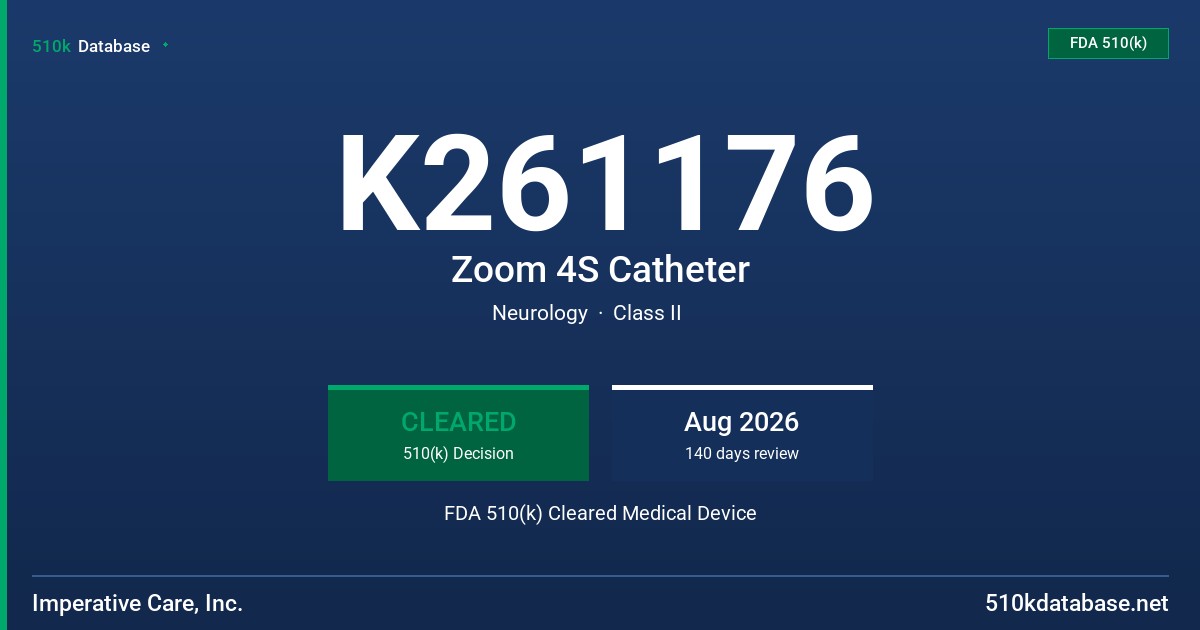 K261176 Zoom 4S Catheter FDA 510(k) Cleared Medical Device