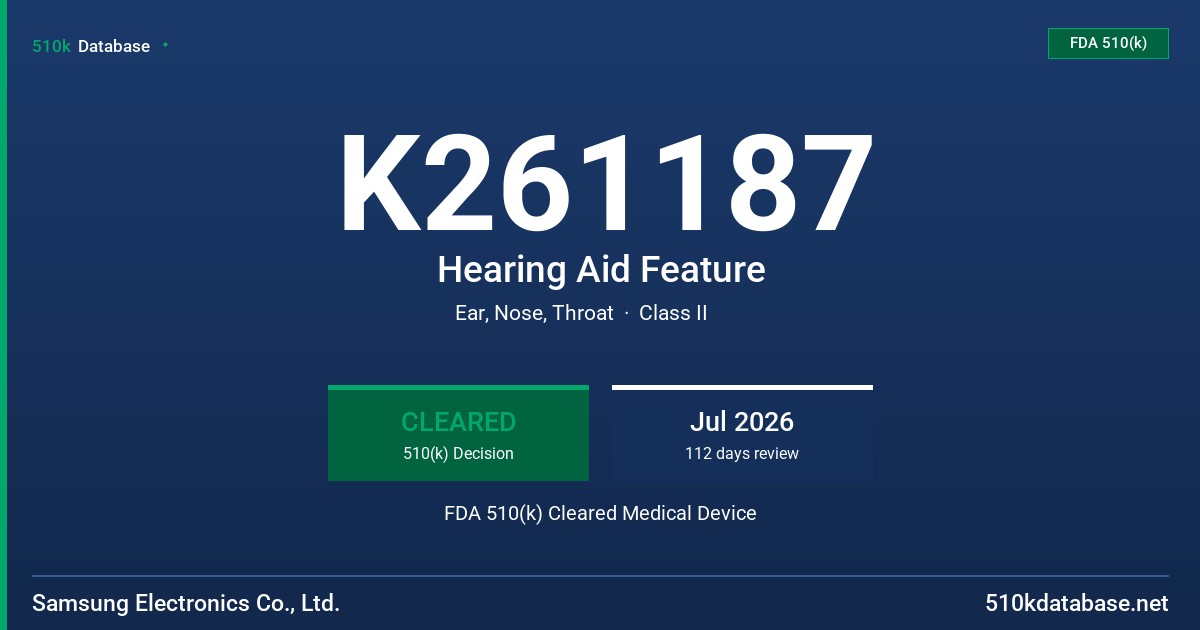 K261187 Hearing Aid Feature FDA 510(k) Cleared Medical Device