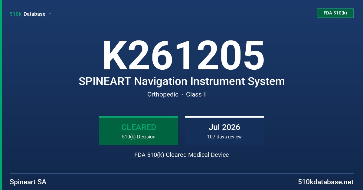 K261205 SPINEART Navigation Instrument System FDA 510(k) Cleared Medical Device