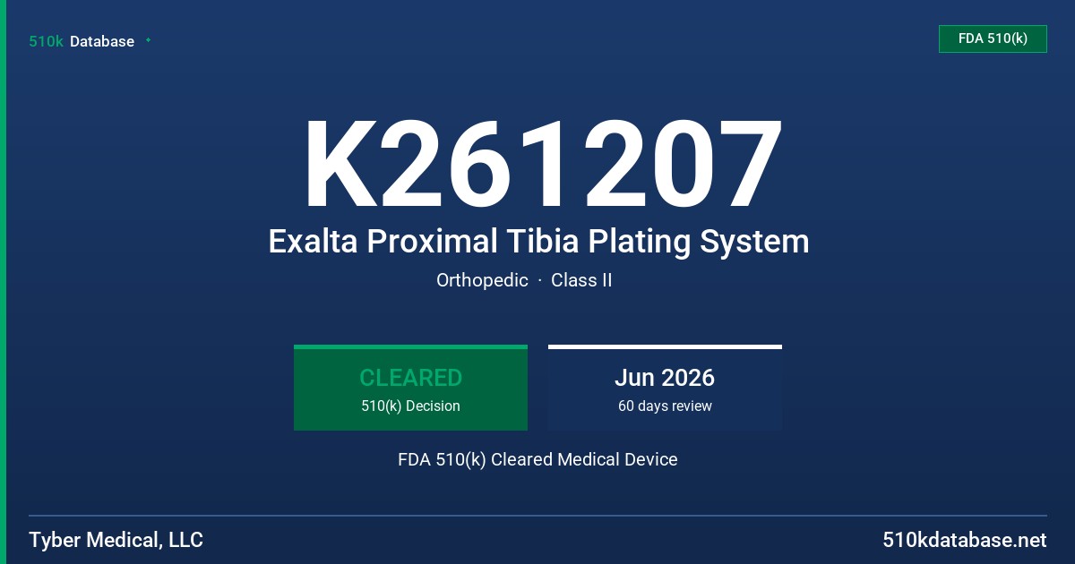 K261207 Exalta Proximal Tibia Plating System FDA 510(k) Cleared Medical Device