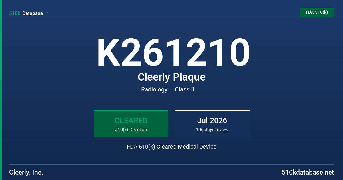 K261210 Cleerly Plaque FDA 510(k) Cleared Medical Device