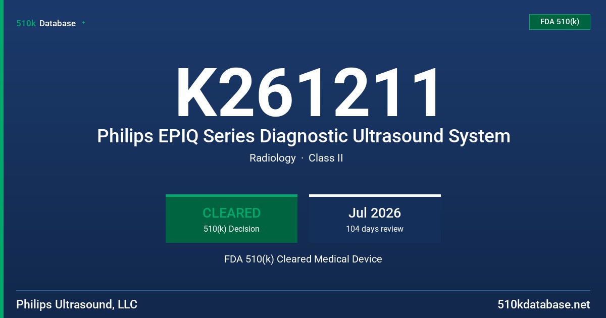 K261211 Philips EPIQ Series Diagnostic Ultrasound System FDA 510(k) Cleared Medical Device